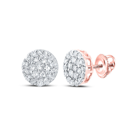 10K Yellow Or White Or Rose Gold Round Diamond Cluster Earrings