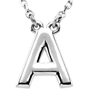 14K White Gold Initial A Block Initial Necklace, Length: 16 In