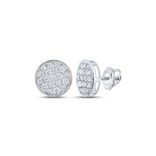 10K White Gold Round Diamond Cluster Earrings 1 Cttw
