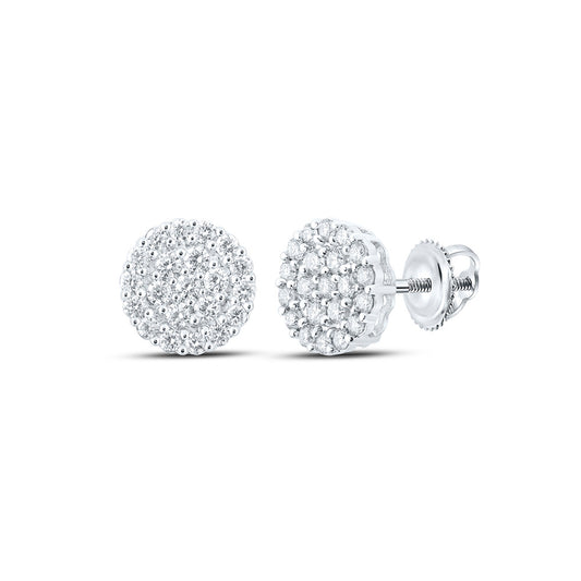 10K White Gold Round Diamond Cluster Earrings 1-1/4 Cttw