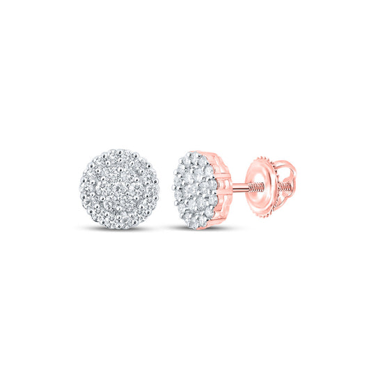 10K Rose Gold Round Diamond Cluster Earrings 1-5/8 Cttw