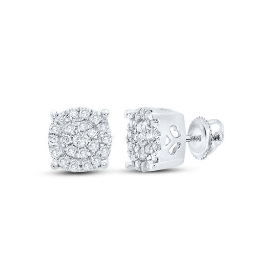 10K White Gold Womens Round Diamond Cluster Earrings 1/8 Cttw