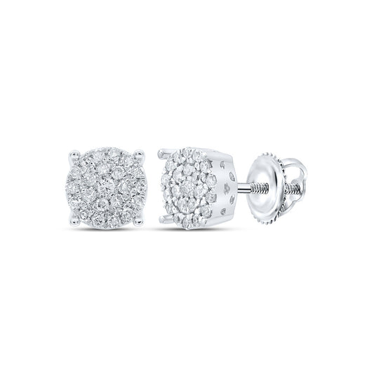 10K White Gold Womens Round Diamond Cluster Earrings 1/4 Cttw