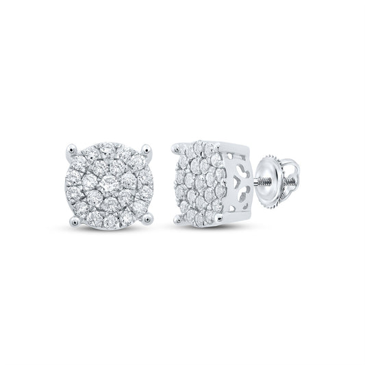 10K White Gold Womens Round Diamond Cluster Earrings 3/4 Cttw