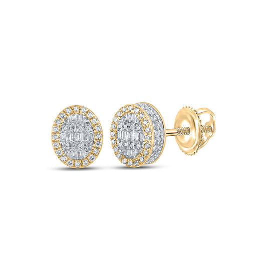 10K Yellow Gold Baguette Diamond Oval Earrings 1/2 Cttw