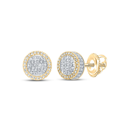 10K Yellow Gold Baguette Diamond Circle Earrings 5/8 Cttw