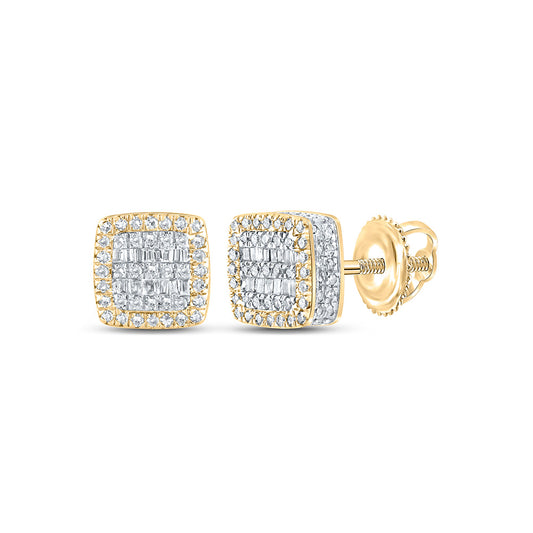 10K Yellow Gold Baguette Diamond Square Earrings 1/2 Cttw