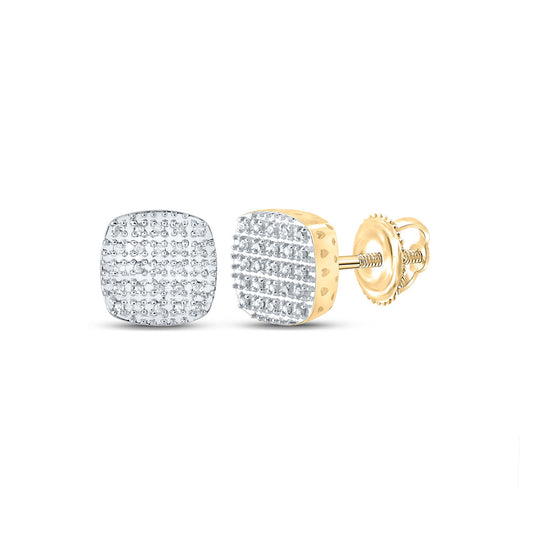 10K Yellow Gold Round Diamond Square Earrings 1/8 Cttw