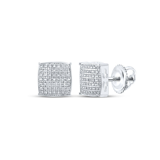 10K White Gold Round Diamond Square Earrings 1/3 Cttw