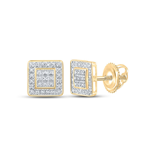 10K Yellow Gold Round Diamond Square Earrings 1/6 Cttw