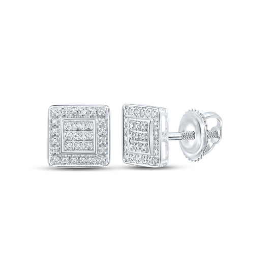 10K White Or Yellow Gold Round Diamond Square Earrings