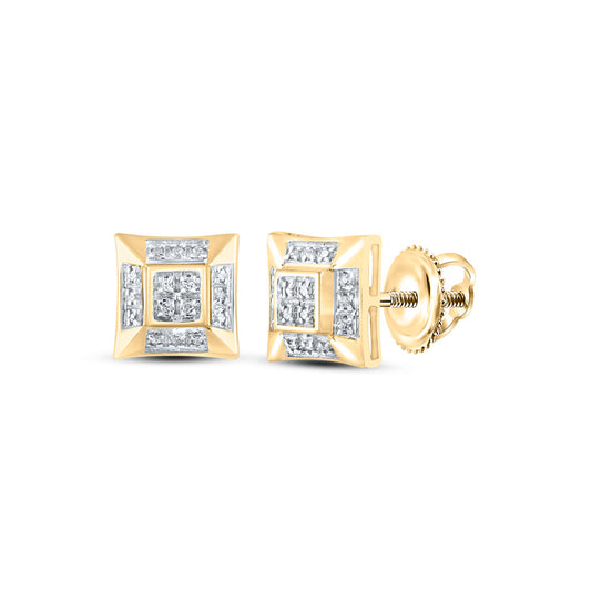 10K Yellow Gold Round Diamond Square Earrings 1/10 Cttw
