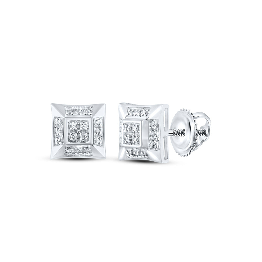 10K White Or Yellow Gold Round Diamond Square Earrings