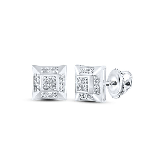 10K White Or Yellow Gold Round Diamond Square Earrings