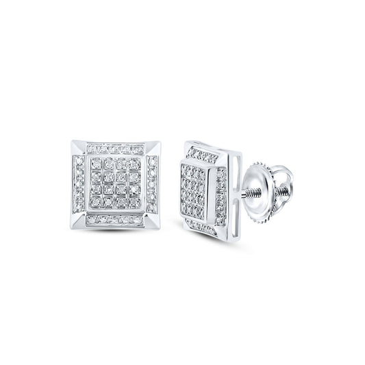 10K White Or Yellow Gold Round Diamond Square Earrings