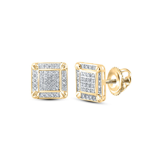 10K Yellow Gold Round Diamond Square Earrings 1/5 Cttw