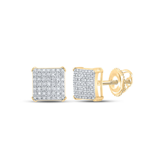 10K Yellow Gold Round Diamond Square Earrings 1/3 Cttw, Length: 0.4 In, Width: 0.39 In