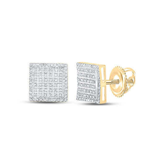 10K Yellow Gold Round Diamond Square Earrings 3/8 Cttw