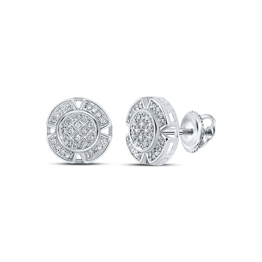 10K White Gold Round Diamond Circle Earrings 1/6 Cttw