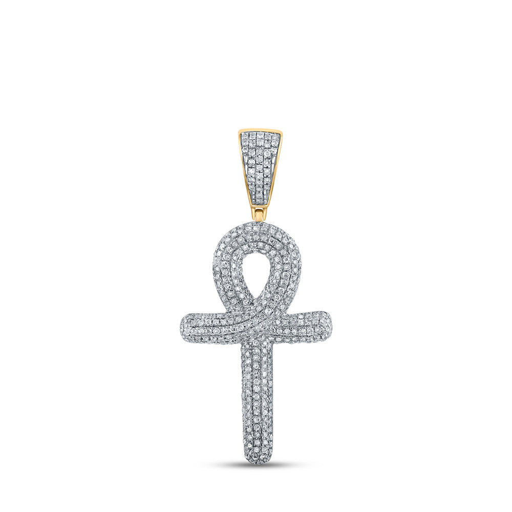 10K Yellow Gold Mens Round Diamond Ankh Cross Charm Pendant 3/4 Cttw