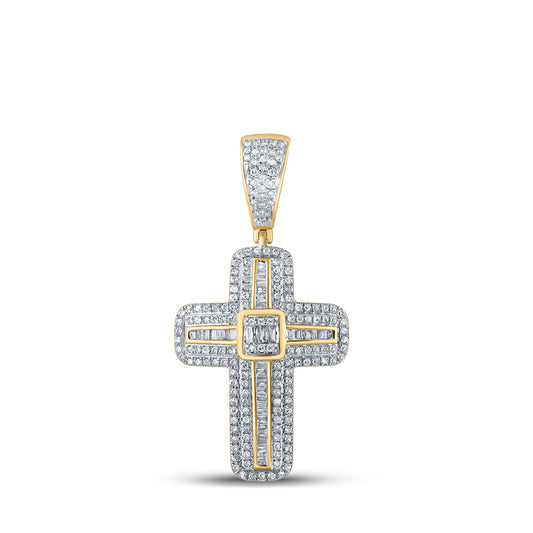 10K Yellow Gold Mens Baguette Diamond Cross Charm Pendant 5/8 Cttw