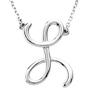 14K White Gold Initial L 19.4 X 13.8 Mm 16 In Polished Script Initial Necklace