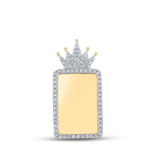 10K Yellow Gold Mens Round Diamond Dogtag Crown Memory Charm Pendant 1 Cttw, Length: 1.46 In, Width: 0.75 In