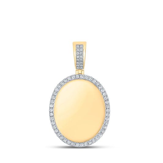 10K Yellow Gold Mens Round Diamond Oval Memory Charm Pendant 1-5/8 Cttw