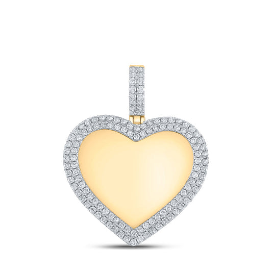 10K Yellow Gold Mens Round Diamond Heart Memory Charm Pendant 2 Cttw, Length: 1.7 In, Width: 1.33 In