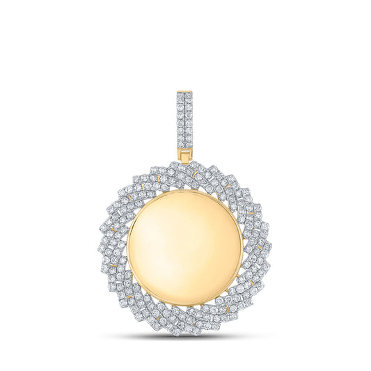 10K Yellow Gold Mens Round Diamond Circle Memory Charm Pendant 3 Cttw, Length: 2.1 In, Width: 1.5 In