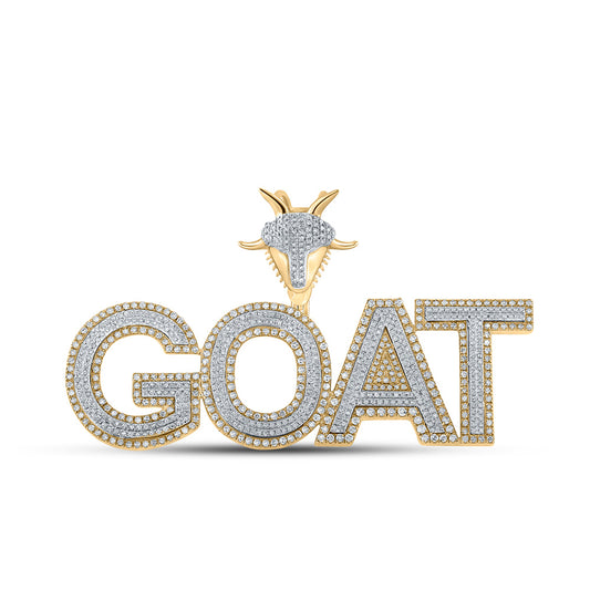 10K Two-tone Gold Mens Round Diamond GOAT Phrase Charm Pendant 2-3/4 Cttw, Length: 1.36 In, Width: 2.81 In