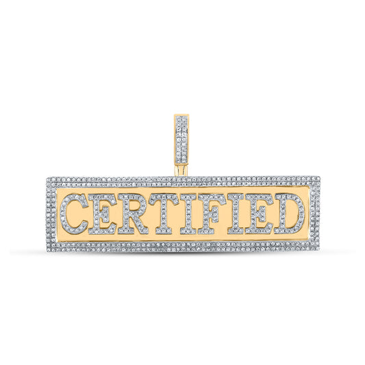 10K Yellow Gold Mens Round Diamond Certified Phrase Charm Pendant 1 Cttw