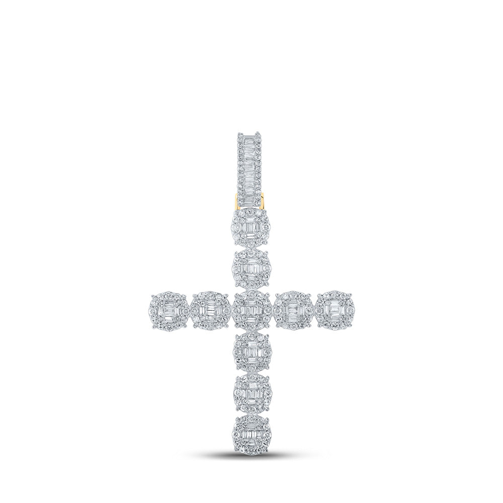 10K Yellow Gold Mens Baguette Diamond Cross Charm Pendant 1-7/8 Cttw