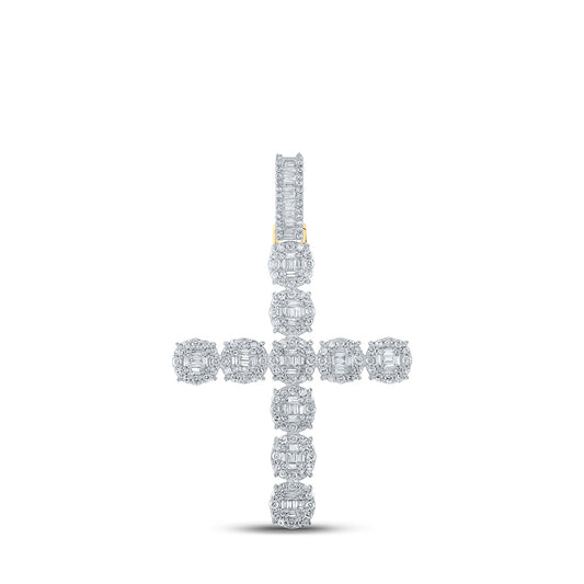 10K Yellow Gold Mens Baguette Diamond Cross Charm Pendant 1-7/8 Cttw