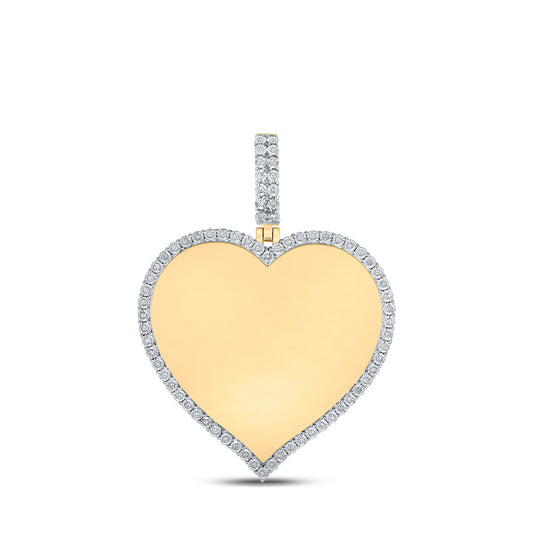 10K Yellow Gold Mens Round Diamond Heart Memory Charm Pendant 1/5 Cttw, Length: 1.77 In, Width: 1.43 In