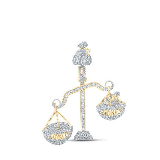 10K Yellow Gold Mens Baguette Diamond Scales Loyalty Money Charm Pendant 3 Cttw, Length: 2.2 In