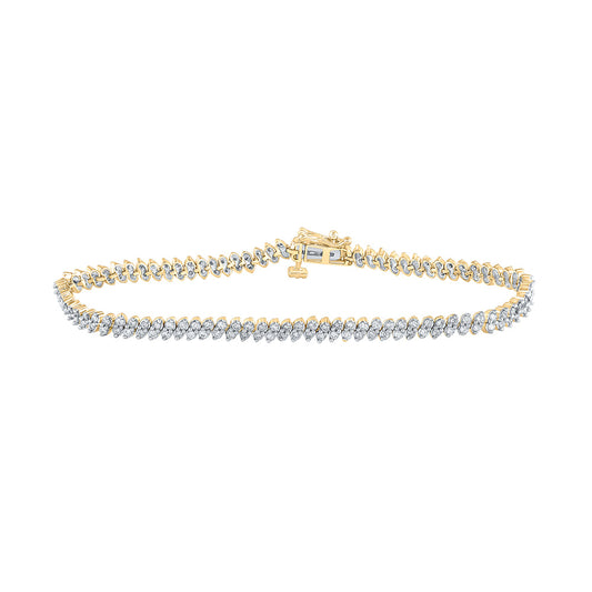 10K Yellow Gold Womens Round Diamond Tennis Bracelet 1-1/2 Cttw