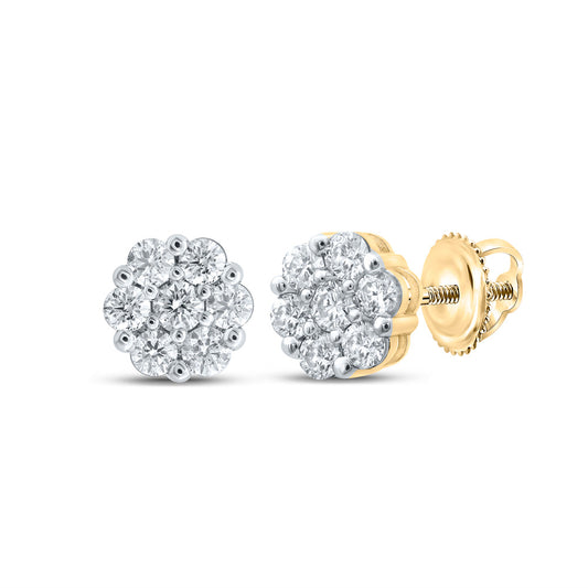 14K Yellow Gold Womens Round Diamond Flower Cluster Earrings 1-1/2 Cttw, Length: 0.35 In, Width: 0.35 In