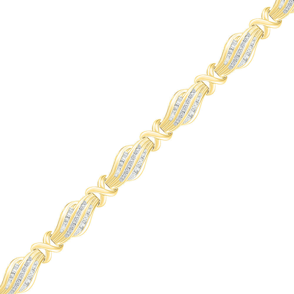 10K White Or Yellow Gold Womens Baguette Diamond Fashion Bracelet