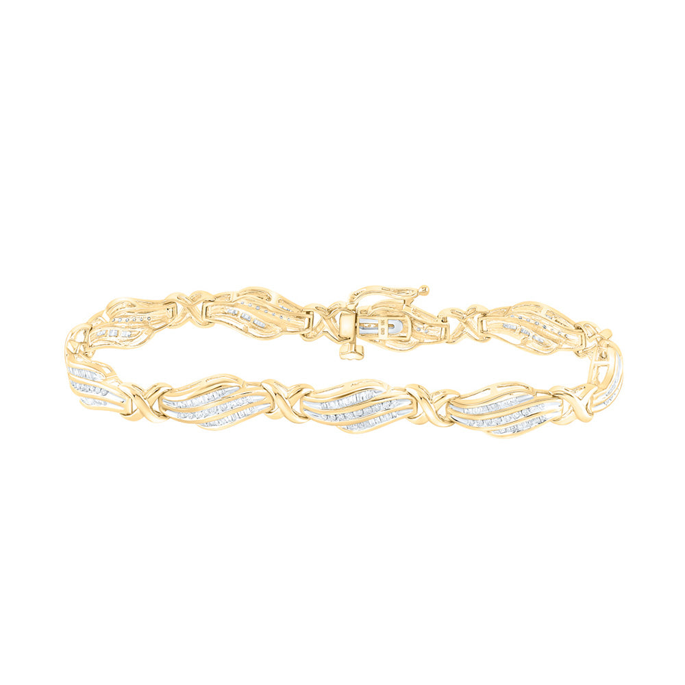 10K White Or Yellow Gold Womens Baguette Diamond Fashion Bracelet