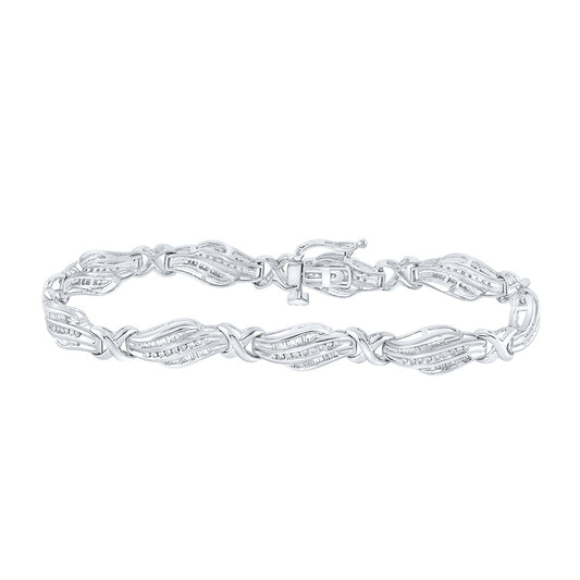 10K White Or Yellow Gold Womens Baguette Diamond Fashion Bracelet