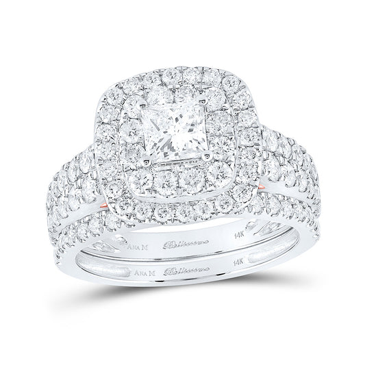 14K White Or Yellow Gold Princess Diamond Halo Bridal Wedding Ring Band Set , Womens Size: 5-10