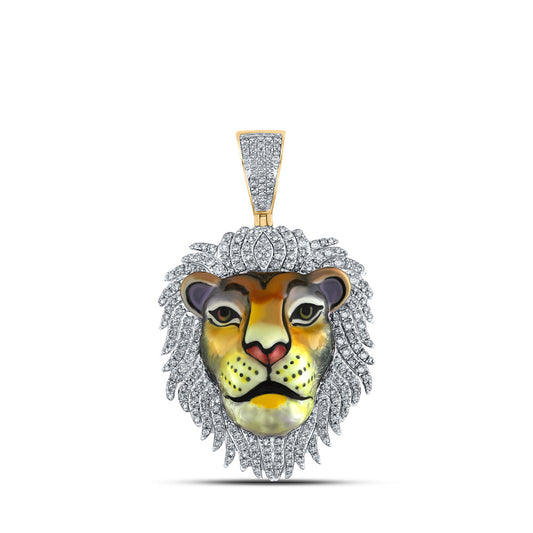 10K Yellow Gold Mens Round Diamond Lion Charm Pendant 1 Cttw