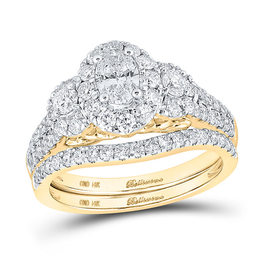 14K White Or Yellow Gold Oval Diamond Halo Bridal Wedding Ring Band Set, Womens Size: 5-10