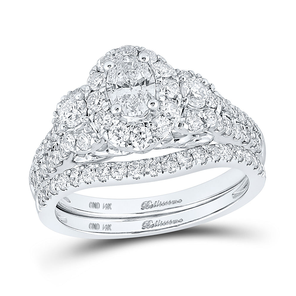 14K White Or Yellow Gold Oval Diamond Halo Bridal Wedding Ring Band Set, Womens Size: 5-10