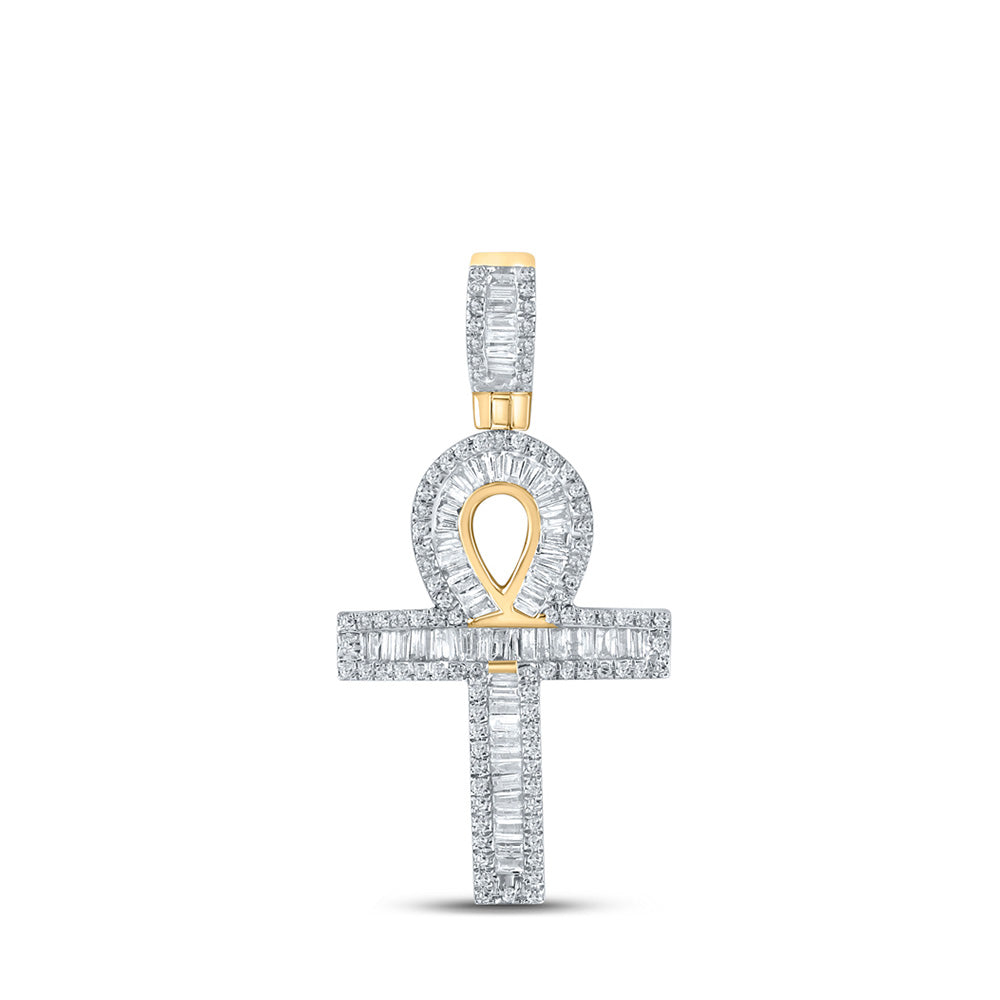 10K Yellow Gold Mens Baguette Diamond Ankh Charm Pendant 3/4 Cttw
