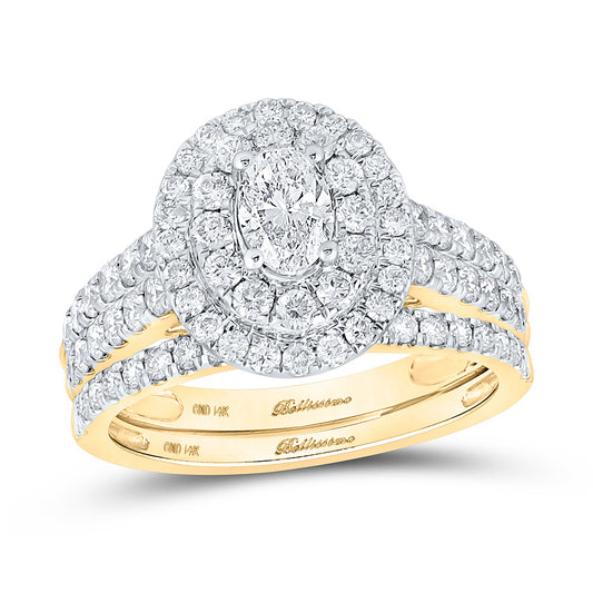 14K White Or Yellow Gold Oval Diamond Halo Bridal Wedding Ring Band Set , Womens Size: 5-10
