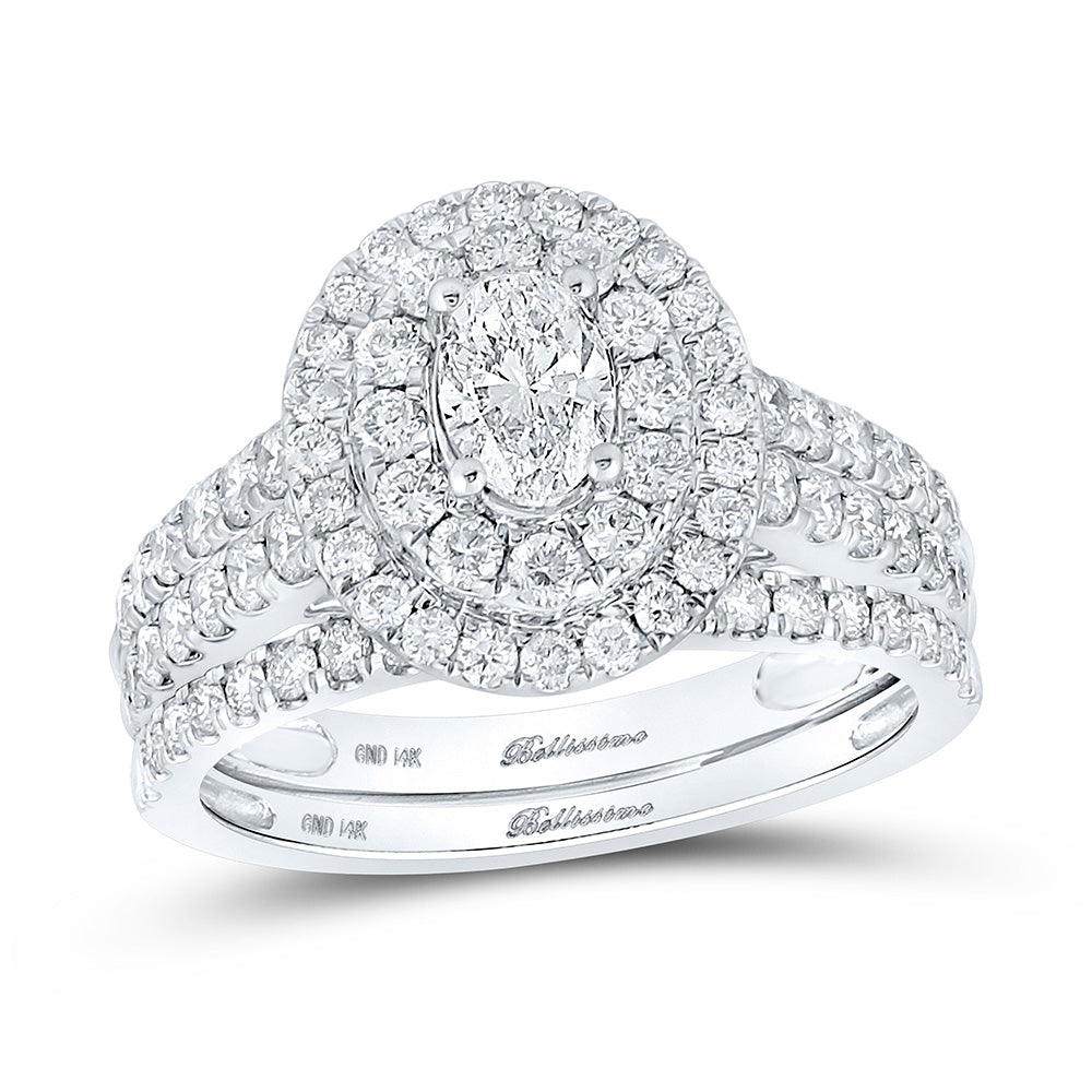14K White Or Yellow Gold Oval Diamond Halo Bridal Wedding Ring Band Set , Womens Size: 5-10