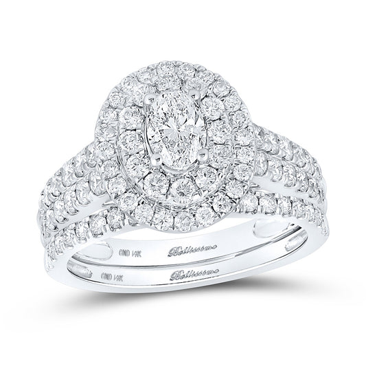 14K White Gold Oval Diamond Halo Bridal Wedding Ring Band Set 2 Cttw, Womens Size: 5-10