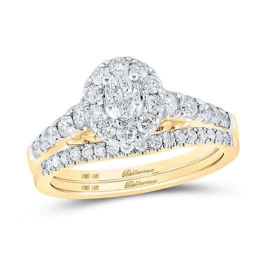 14K Yellow Gold Oval Diamond Halo Bridal Wedding Ring Band Set 1 Cttw, Womens Size: 5-10
